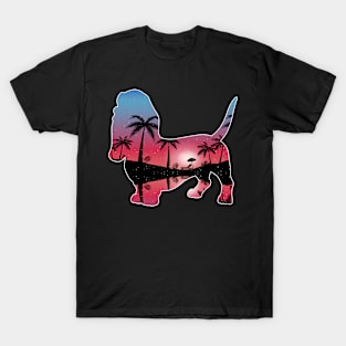 Basset Hound Beautiful Sunset Beach Palm Tree T-Shirt